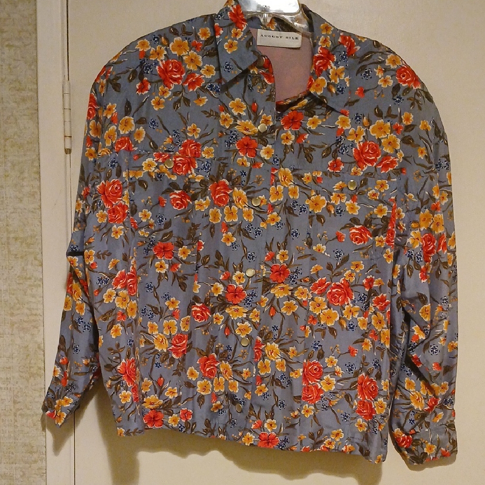 August Silk 100% Silk Floral Light Womens Windbreaker 2x